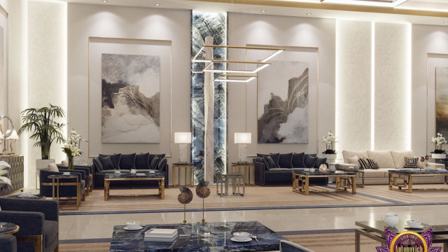 The contemporary design of home interiors, with luxury furniture, marble floors and the use of natural light.