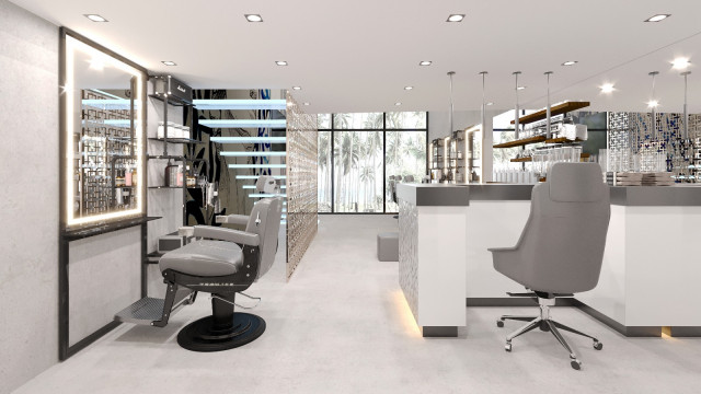 MODERN AESTHETIC BARBER SHOP WITH SPACIOUS INTERIOR DESIGN CREATING LUXURY