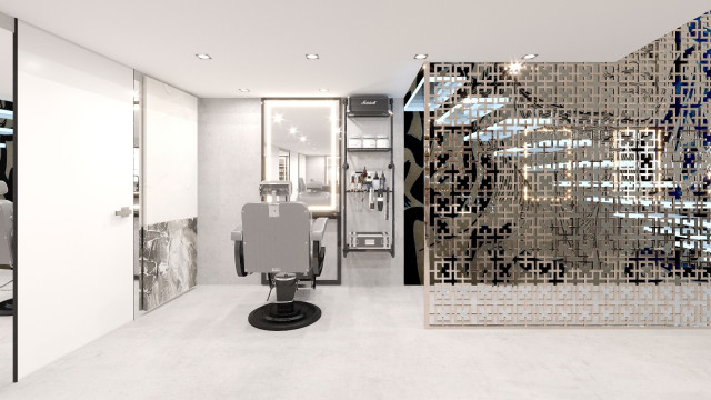 MODERN AESTHETIC BARBER SHOP WITH SPACIOUS INTERIOR DESIGN CREATING LUXURY