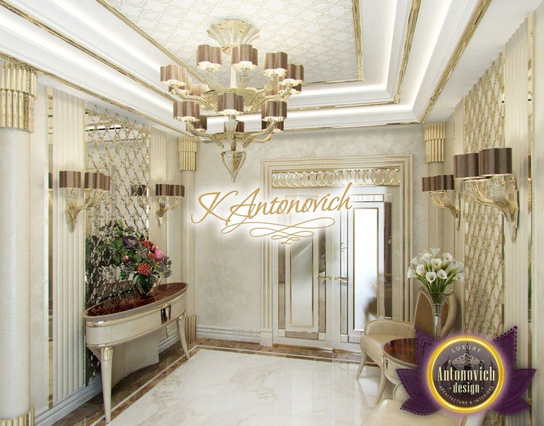 A luxury spiral staircase with gold railing and steps covered in beige carpet, perfect for a modern and grand interior.