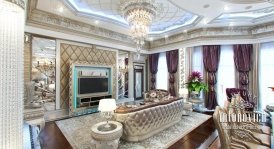 Luxury interior design with classic elements, stylish decor, beautiful marble and chandelier, creating a special atmosphere of sophistication.