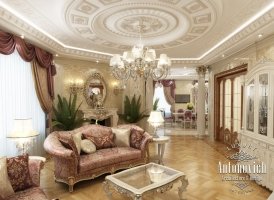 Luxurious living: exquisite marble decor, dazzling chandelier, you can feel the wealth, luxury and grandeur of this room.