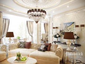 Modern living room interior with luxurious touches and natural accessories. Refined style combined with comfort.