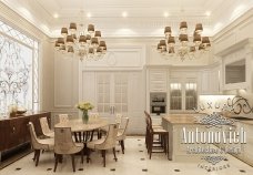 Luxury villa interior with gold-plated walls, marble staircase, and crystal chandelier, a perfect marriage of modern and classic.