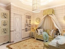 Luxurious bedroom design with brown and cream color scheme, glamorous gold touches, and an astonishing chandelier.