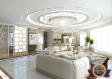 Luxury living room with an exquisite embrace of modern art and timeless elegance for a chic, stylish home.