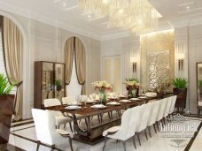 Modern luxury kitchen in white and gold colors with stylish details. Perfect design for gorgeous cooking experience.