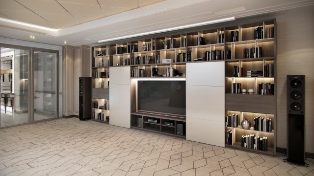 Gorgeous Traditional Modern Living Room with Royal Ceiling, Natural Stone Floor