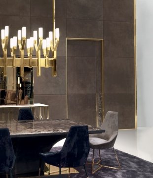 Modern Palace interior with luxurious furniture, crystal chandeliers, and golden accents, create a regal atmosphere.