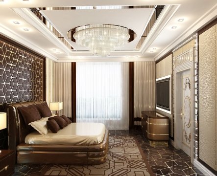 This stunning interior oozes luxury - its' walls decorated with hand-crafted 3D panels and illuminated with a glamorous chandelier.
