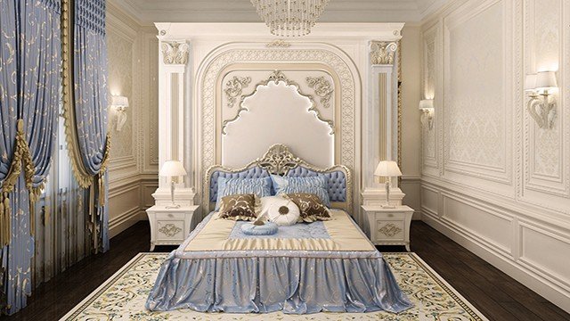 Classic Style Blue Bedroom Theme Interior Design