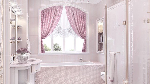 Bathroom Interior in Cream-Pink Color