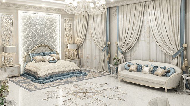 التصميم الداخلي المشرق لغرفة النوم في دولة الإمارات العربية المتحدة