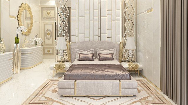 التصميم الداخلي الفاخر لغرفة النوم في أبو ظبي