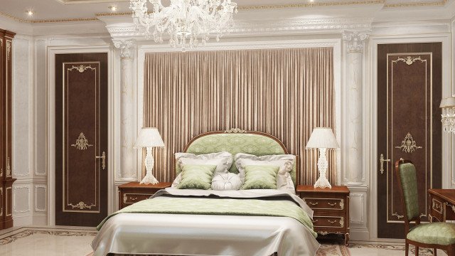 تصميم غرفة نوم رئيسية كلاسيكية رائعة