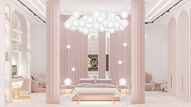 تصميم غرفة نوم وردية لفتاة