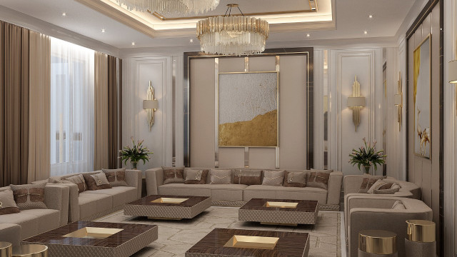 تصميم مريح لغرفة معيشه في فيلا في الامارات