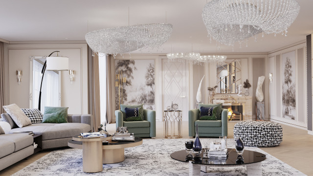 Exquisite Living Room Design For Luxurious Villa