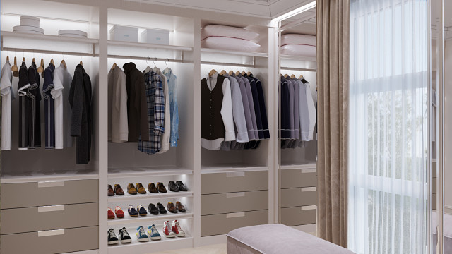 Классный дизайн гардеробной комнаты от лучших дизайнеров интерьера в Дубае
