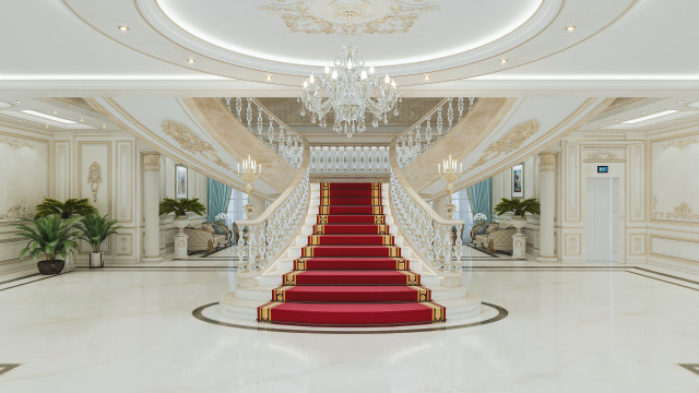تصميم داخلي كلاسيكي حديث لقصر في المملكة العربية السعودية