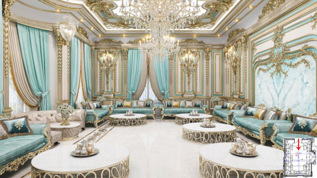 Дизайн интерьера королевской гостиной Саудовская Аравия