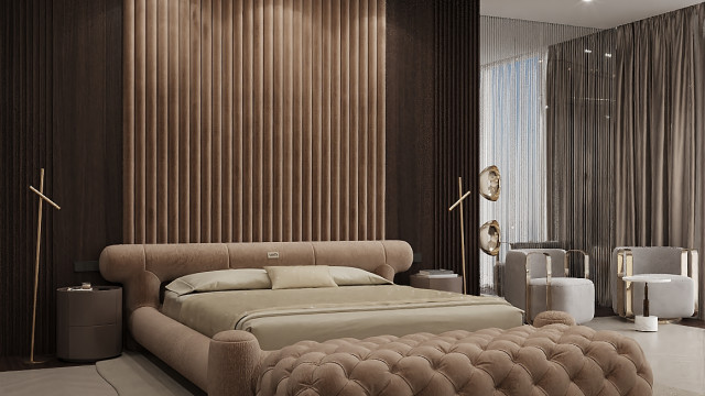 التصميم الداخلي لغرفة نوم هادئة في دبي