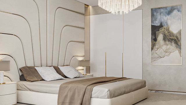 غرفة نوم بتصميم مميز في رويال أتلانتس دبي