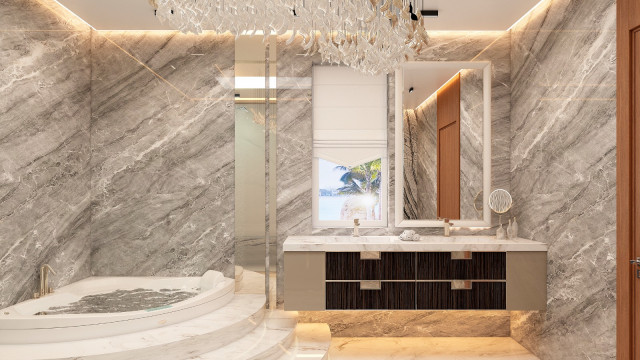 Современный дизайн интерьера ванной комнаты в Дубае