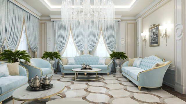 Идея шикарного дизайна гостиной в Дубае