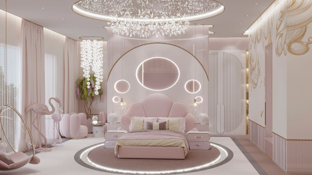 تصميم داخلي رائع لغرفة النوم باللون الوردي