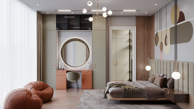 Современный стильный дизайн интерьера спальни в Дубае