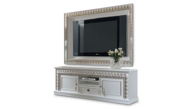 Luxury Lacquered Tv cabinet with silver details