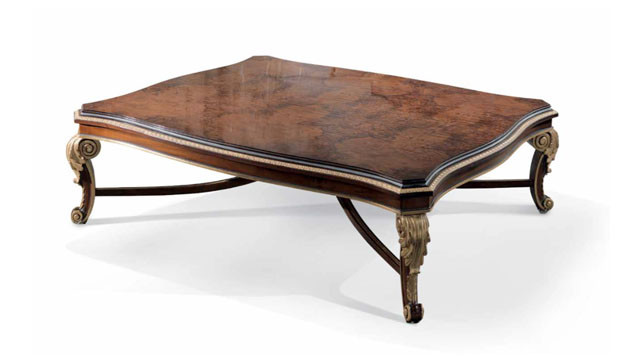 Classic Olive Ash-briar Wood Side Table with Gilded Carvings