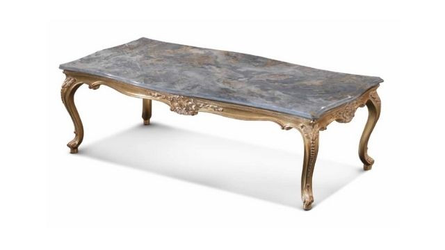 Classy Rectangular coffee table in white-washed gold finishing