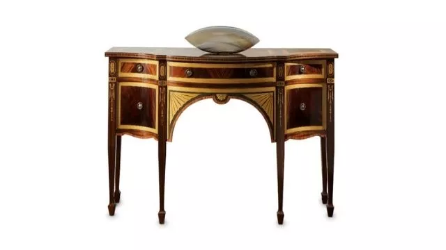 Elegant design Mahogany and maple console table with inlays