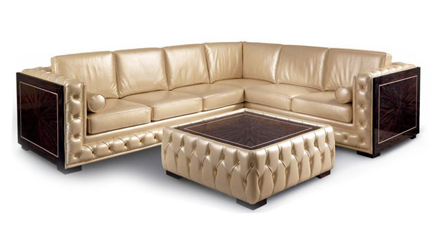 Luxury Corner sofa with Wooden Sides and Back in Ebony Finishing