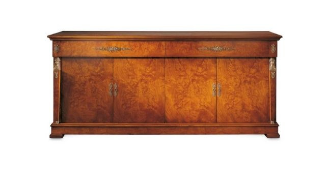 Olive ash-wood briar sideboard with smelted brass decorations