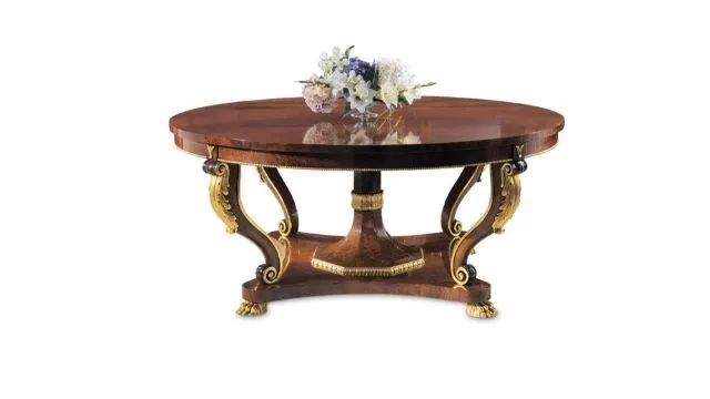 Luxury Olive ash-wood briar round table w/gold carvings