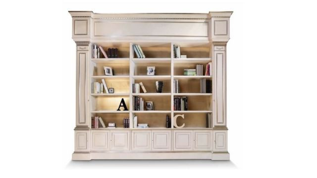 Elegant Bookcase in French white lacquering with silver details