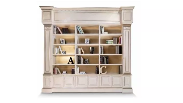 Elegant Bookcase in French white lacquering with silver details