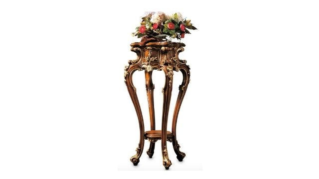 Classy Walnut flower stand with gold carvings and marble top