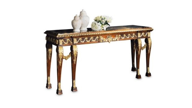 Classy Walnut console table with marble top and gold carvings