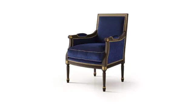 Small Royal Style Wood Armchair in Dark Blue Accent