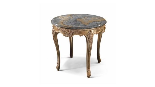 Classy round side table in white-washed gold finishing