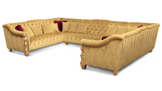 Luxury Design Corner Sofa with Swarovski Details in Gold Finish