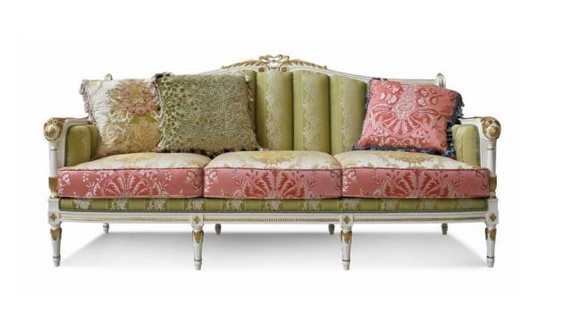 Classy Ivory lacquered 3 seater sofa with gold leaf details