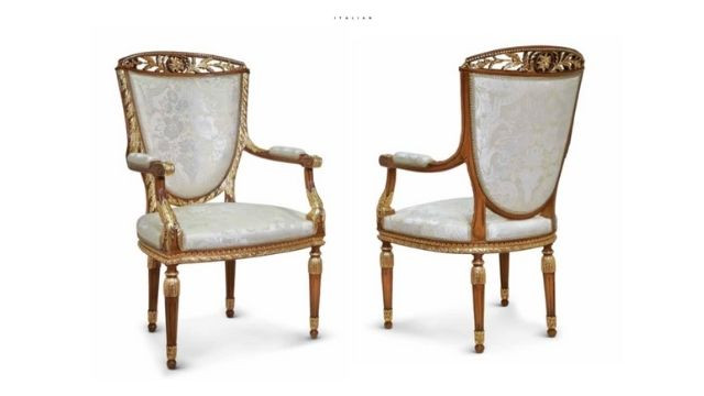 Classic Design Armchair in walnut finishing with antique gold details