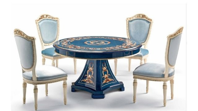 Classic Design Round table in blue stain maple finish