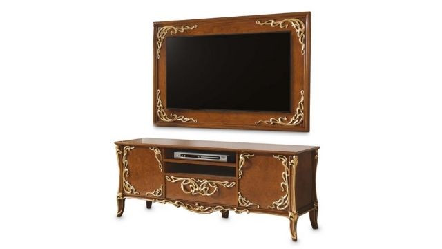 Luxury Liberty tv cabinet in walnut finish with gold details