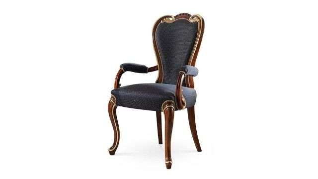Elegant Walnut small armchair with gold details.